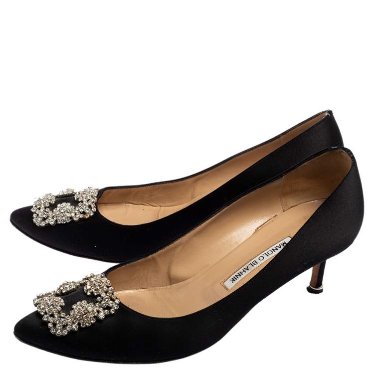 Pre Owned Manolo Blahnik Black Satin Hangisi Pumps Size 40
