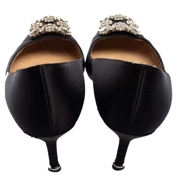 Pre Owned Manolo Blahnik Black Satin Hangisi Pumps Size 40