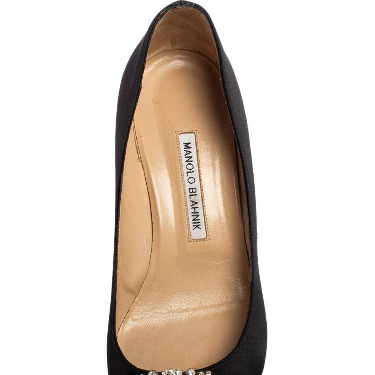 Pre Owned Manolo Blahnik Black Satin Hangisi Pumps Size 40