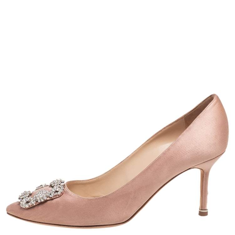 Pre Owned Manolo Blahnik Pink Satin Hangisi Pumps Size 38