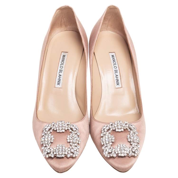 Pre Owned Manolo Blahnik Pink Satin Hangisi Pumps Size 38