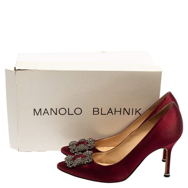 Pre Owned Manolo Blahnik Burgundy Satin Hangisi Pumps Size 37