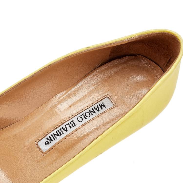 Pre Owned Manolo Blahnik Yellow Leather Pointed Toe Pumps Size 37.5