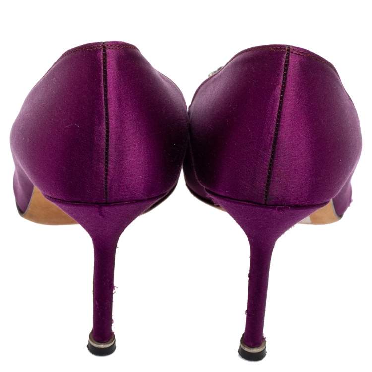 Pre Owned Manolo Blahnik Purple Satin Hangisi Pointed-Toe Pumps Size 38