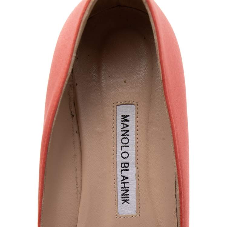 Pre Owned Manolo Blahnik Pink Satin Hangisi Crystal Embellished Ballet Flats Size 38
