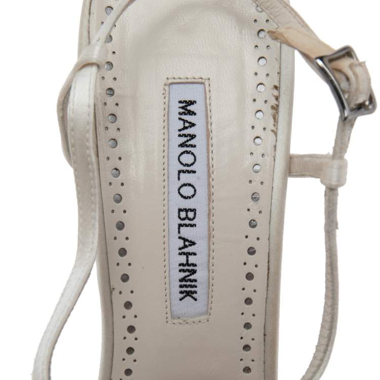 Pre Owned Manolo Blahnik White Satin Crystal Embellished  Slingback Sandals  Size 40