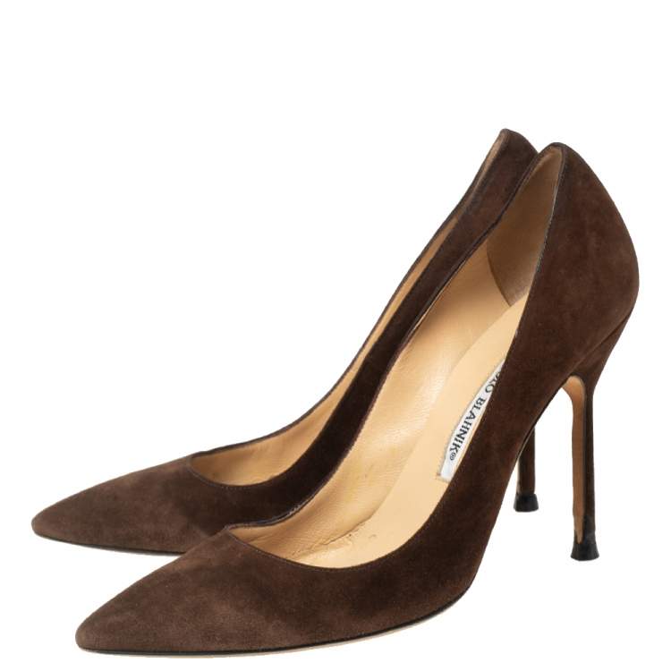 Pre Owned Manolo Blahnik Brown Suede Pointed Toe Pumps Size 38