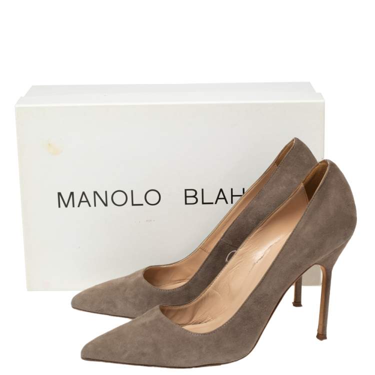 Pre Owned Manolo Blahnik Grey Suede BB Pumps Size 38 