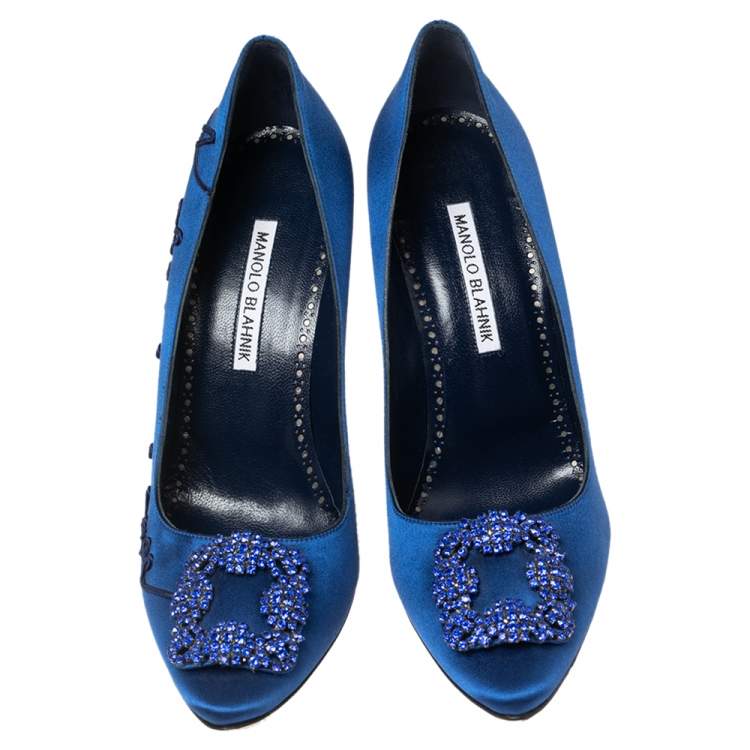 Pre Owned Manolo Blahnik Royal Blue Satin Hangisi Decade Pumps Size 39