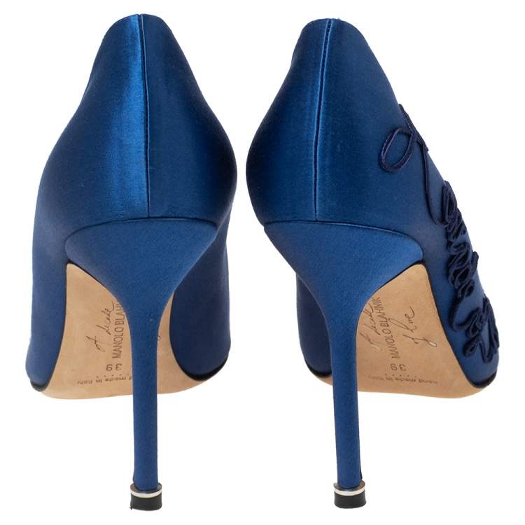 Pre Owned Manolo Blahnik Royal Blue Satin Hangisi Decade Pumps Size 39