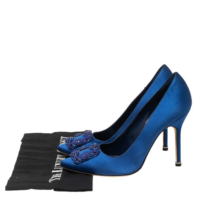 Pre Owned Manolo Blahnik Royal Blue Satin Hangisi Decade Pumps Size 39