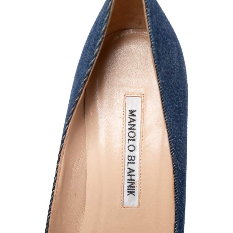 Pre Owned Manolo Blahnik Blue Denim Hangisi Pumps Size 38