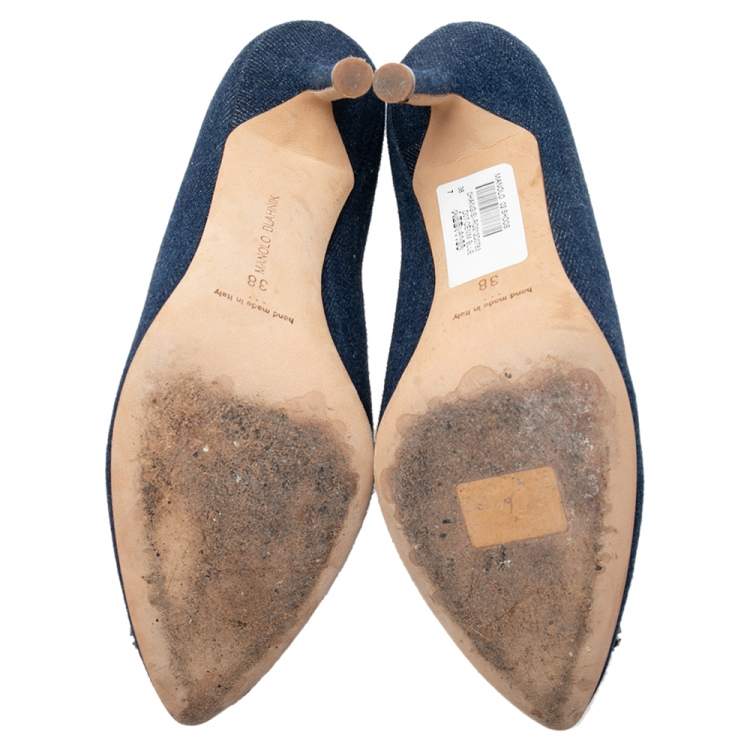 Pre Owned Manolo Blahnik Blue Denim Hangisi Pumps Size 38