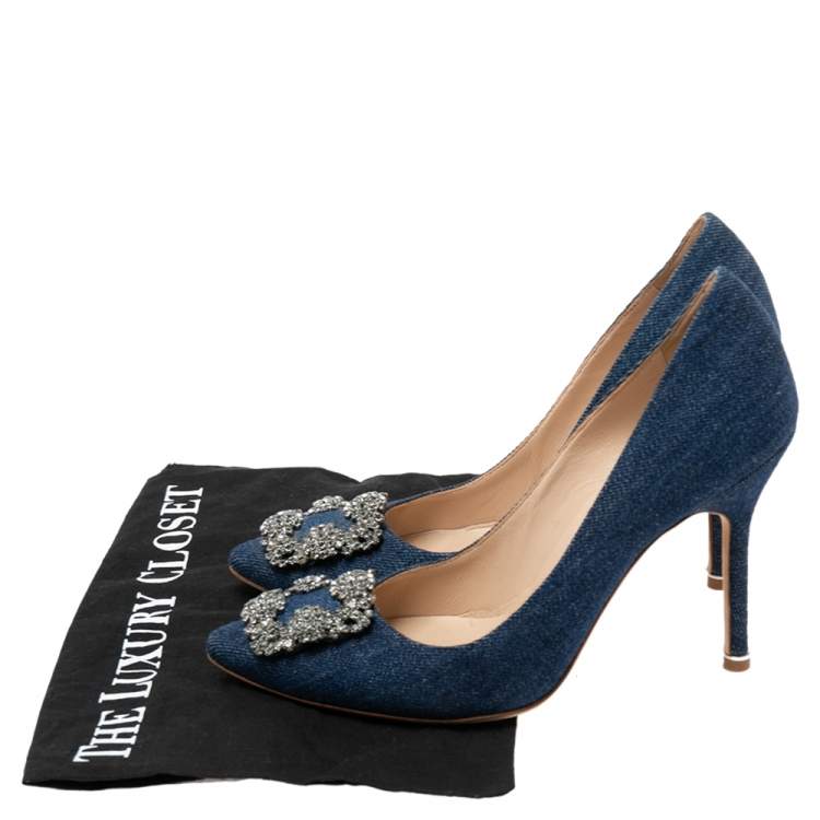 Pre Owned Manolo Blahnik Blue Denim Hangisi Pumps Size 38