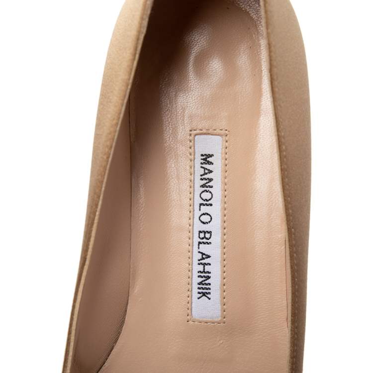 Pre Owned Manolo Blahnik Champagne Satin Hangisi Ballet Flats Size 37 