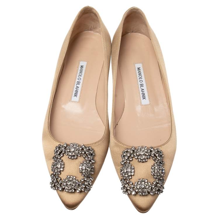 Pre Owned Manolo Blahnik Champagne Satin Hangisi Ballet Flats Size 37 