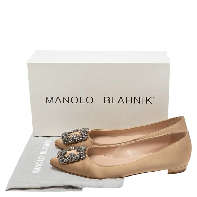 Pre Owned Manolo Blahnik Champagne Satin Hangisi Ballet Flats Size 37 