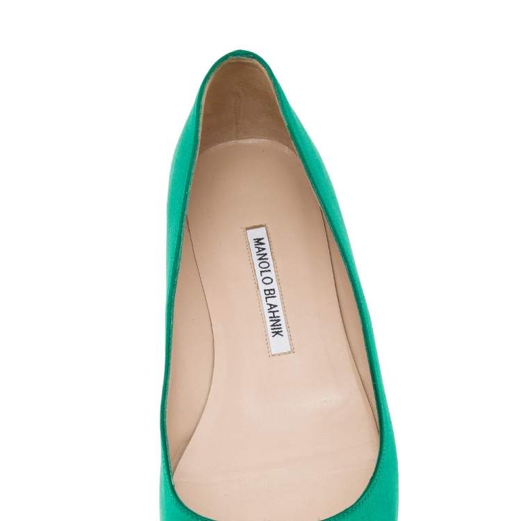 Pre Owned Manolo Blahnik Green Satin Hangisi  Ballet Flats Size 41