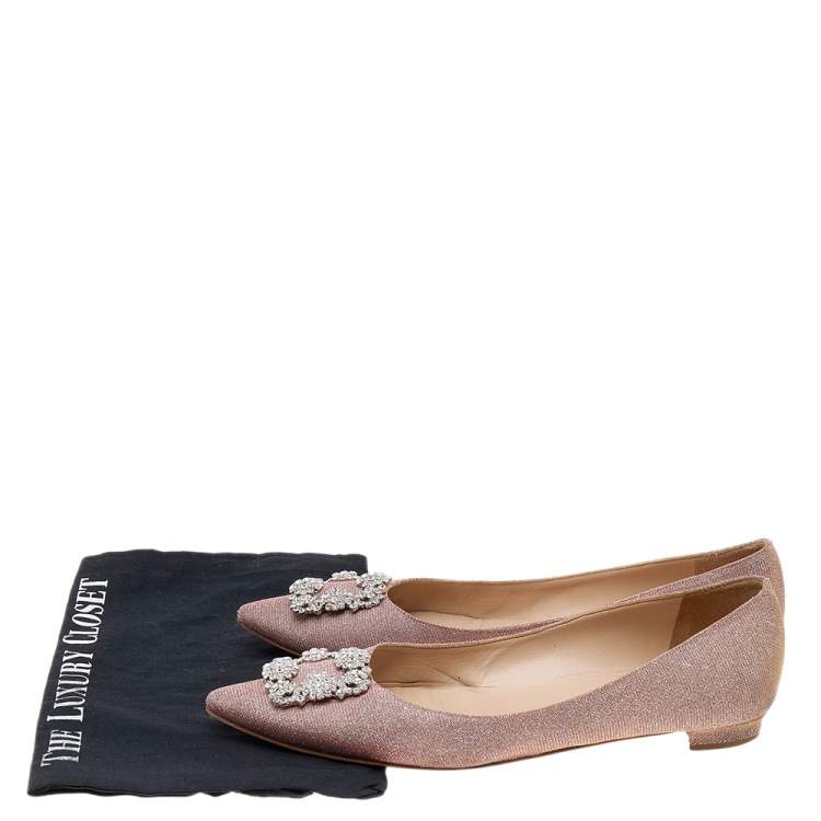 Pre Owned Manolo Blahnik Pink Glitter Hangisi  Flats Size 41