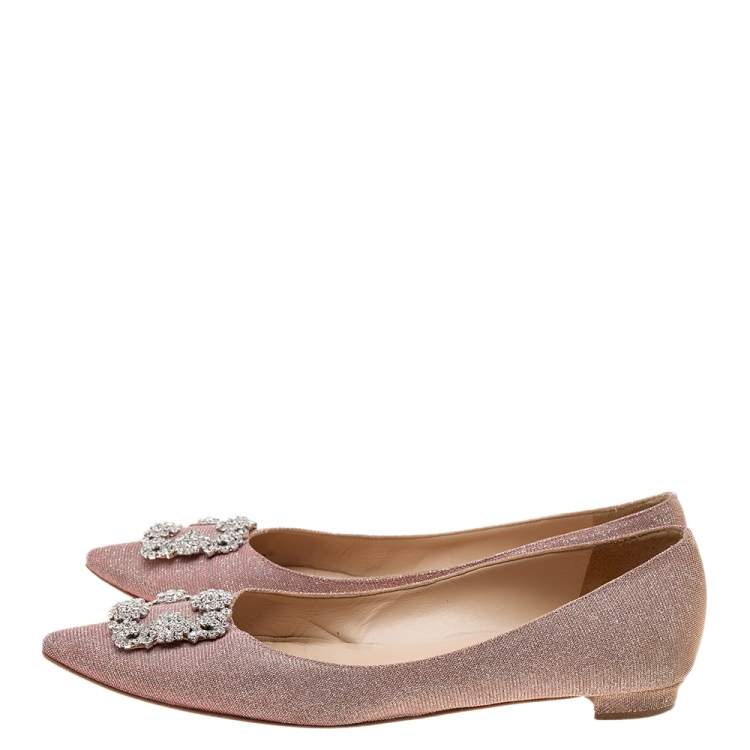 Pre Owned Manolo Blahnik Pink Glitter Hangisi  Flats Size 41