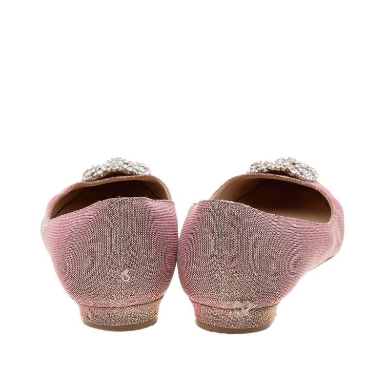 Pre Owned Manolo Blahnik Pink Glitter Hangisi  Flats Size 41