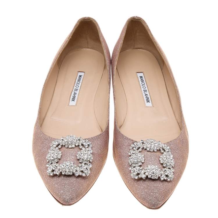 Pre Owned Manolo Blahnik Pink Glitter Hangisi  Flats Size 41