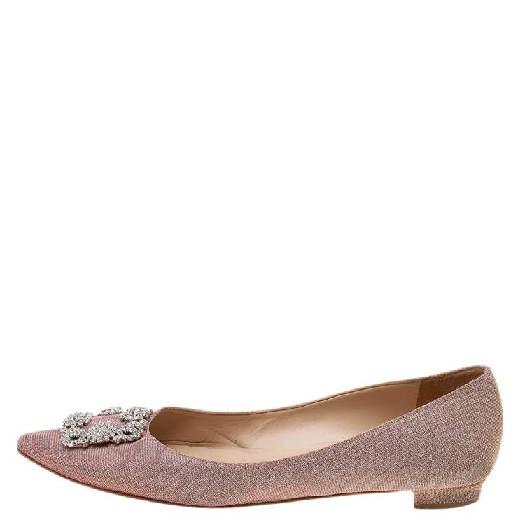 Pre Owned Manolo Blahnik Pink Glitter Hangisi  Flats Size 41