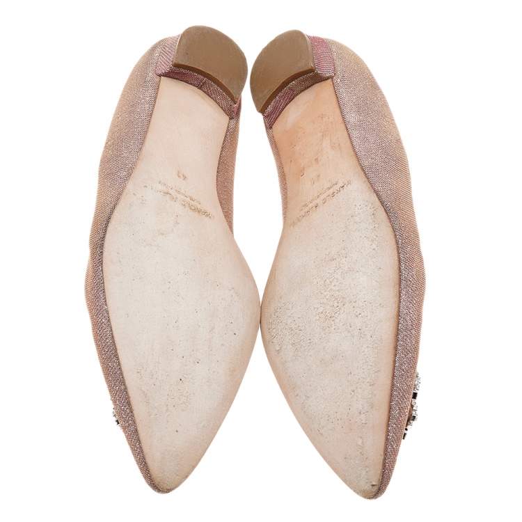 Pre Owned Manolo Blahnik Pink Glitter Hangisi  Flats Size 41