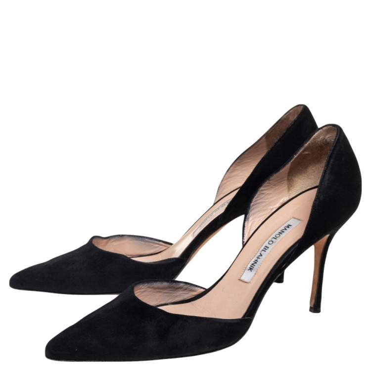 Pre Owned Manolo Blahnik Black Suede Tayler D'orsay Pointed Toe Pumps Size 39.5