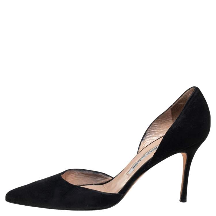 Pre Owned Manolo Blahnik Black Suede Tayler D'orsay Pointed Toe Pumps Size 39.5