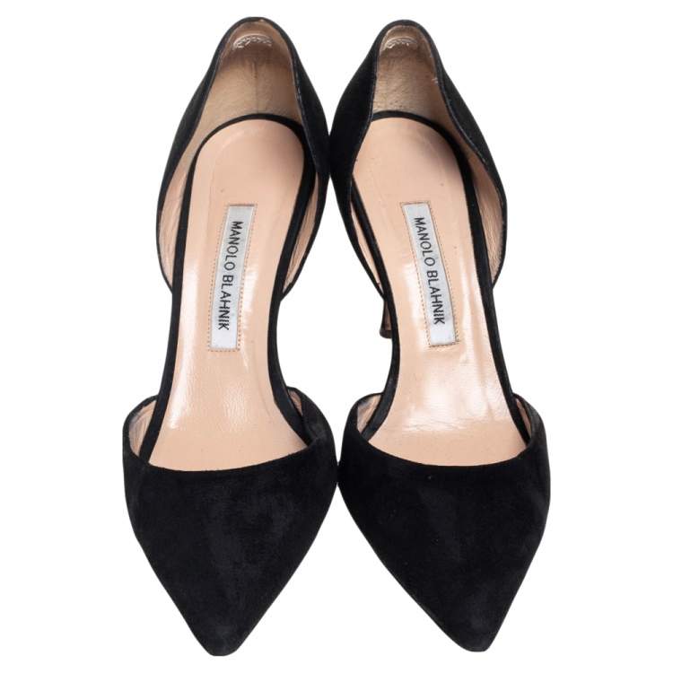 Pre Owned Manolo Blahnik Black Suede Tayler D'orsay Pointed Toe Pumps Size 39.5