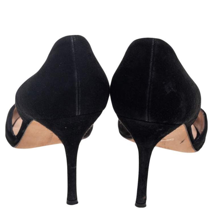 Pre Owned Manolo Blahnik Black Suede Tayler D'orsay Pointed Toe Pumps Size 39.5