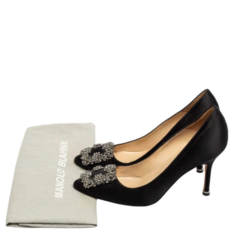 Pre Owned Manolo Blahnik Black Satin Hangisi Pumps Size 34.5