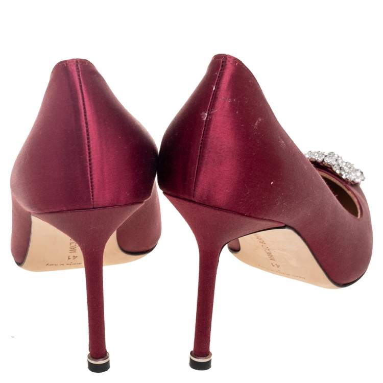 Pre Owned Manolo Blahnik Burgundy Satin Hangisi Pumps Size 41 
