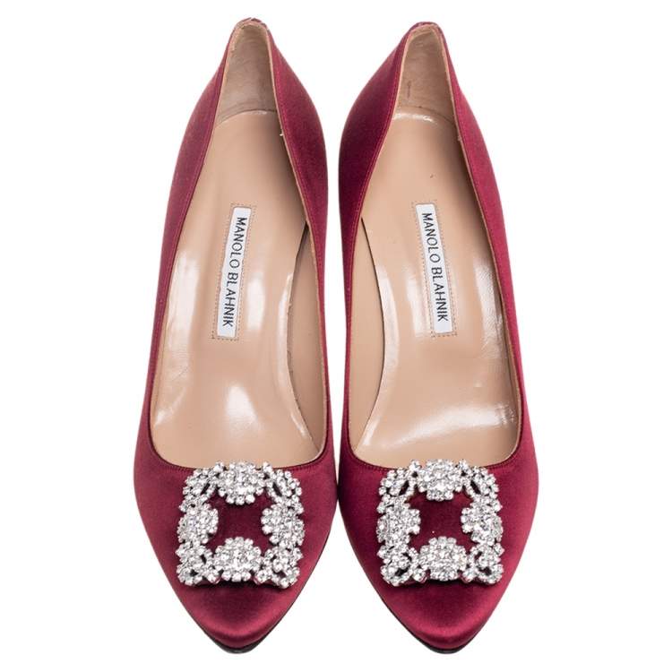 Pre Owned Manolo Blahnik Burgundy Satin Hangisi Pumps Size 41 