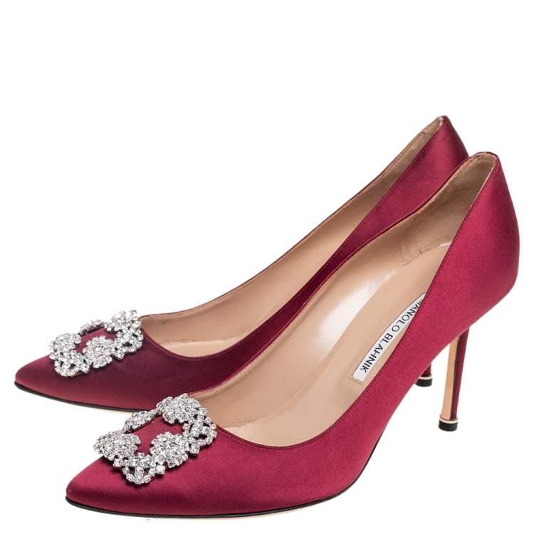 Pre Owned Manolo Blahnik Burgundy Satin Hangisi Pumps Size 41 