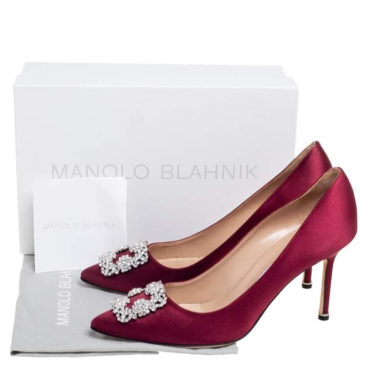 Pre Owned Manolo Blahnik Burgundy Satin Hangisi Pumps Size 41 