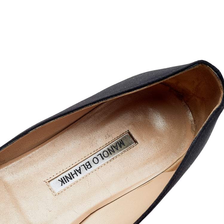 Pre Owned Manolo Blahnik Black Satin Crystal Embellished Flats Size 41