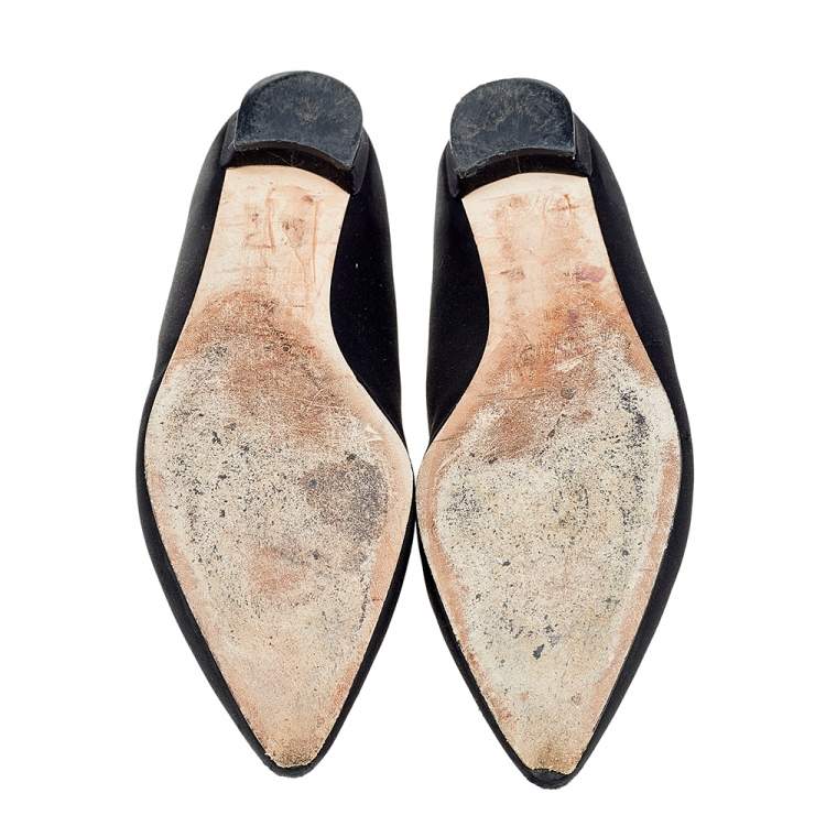 Pre Owned Manolo Blahnik Black Satin Crystal Embellished Flats Size 41