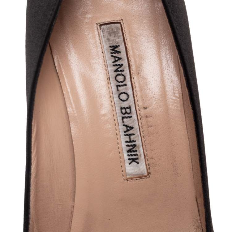 Pre Owned Manolo Blahnik Black Satin Hangisi Crystal Embellishments Pumps Size 36