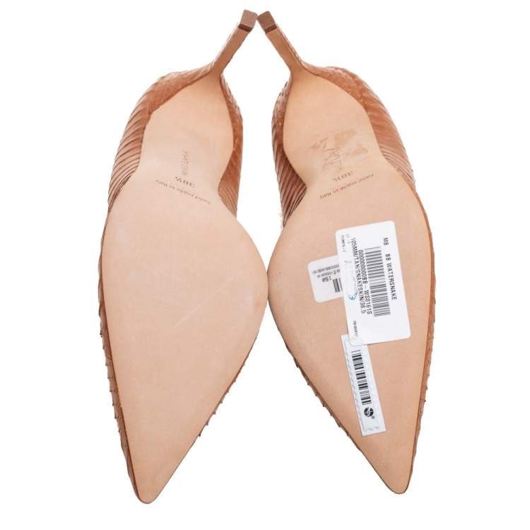 Pre Owned Manolo Blahnik Tan Python Leather BB Pointed-Toe Pumps Size 38.5
