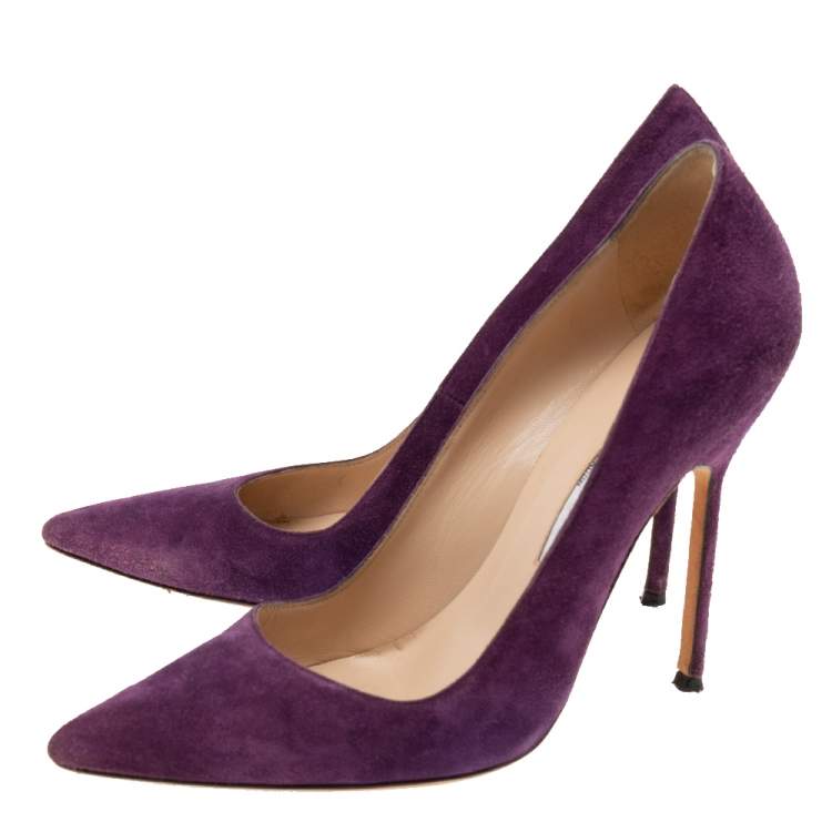 Pre Owned Manolo Blahnik Purple  Suede BB Pointed Toe Pumps Size 37.5