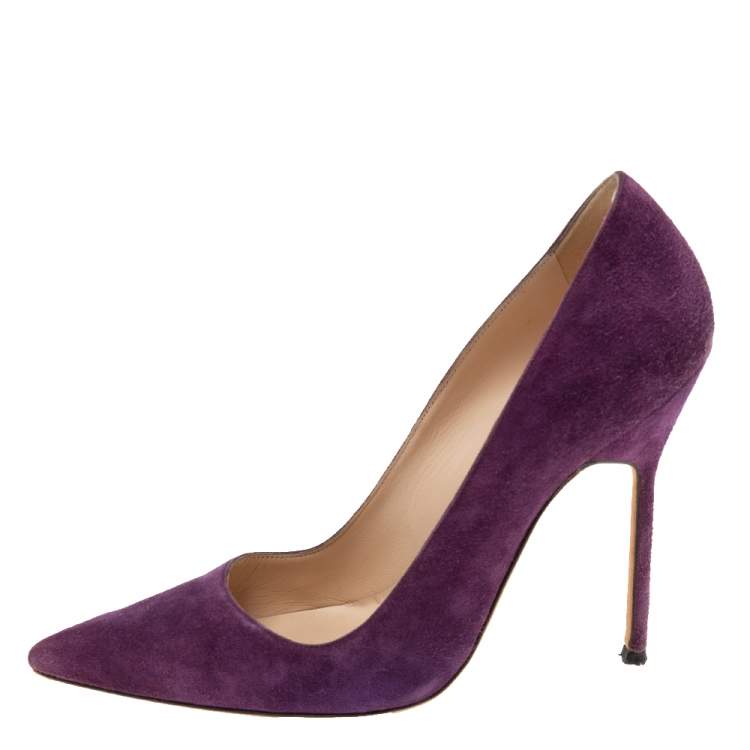 Pre Owned Manolo Blahnik Purple  Suede BB Pointed Toe Pumps Size 37.5