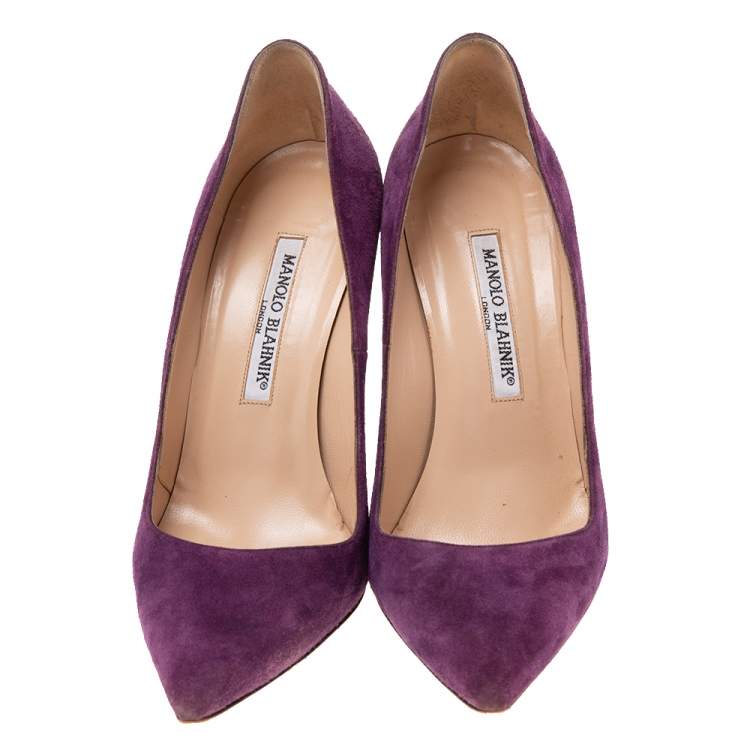 Pre Owned Manolo Blahnik Purple  Suede BB Pointed Toe Pumps Size 37.5