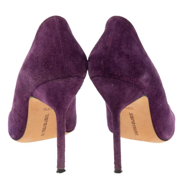 Pre Owned Manolo Blahnik Purple  Suede BB Pointed Toe Pumps Size 37.5