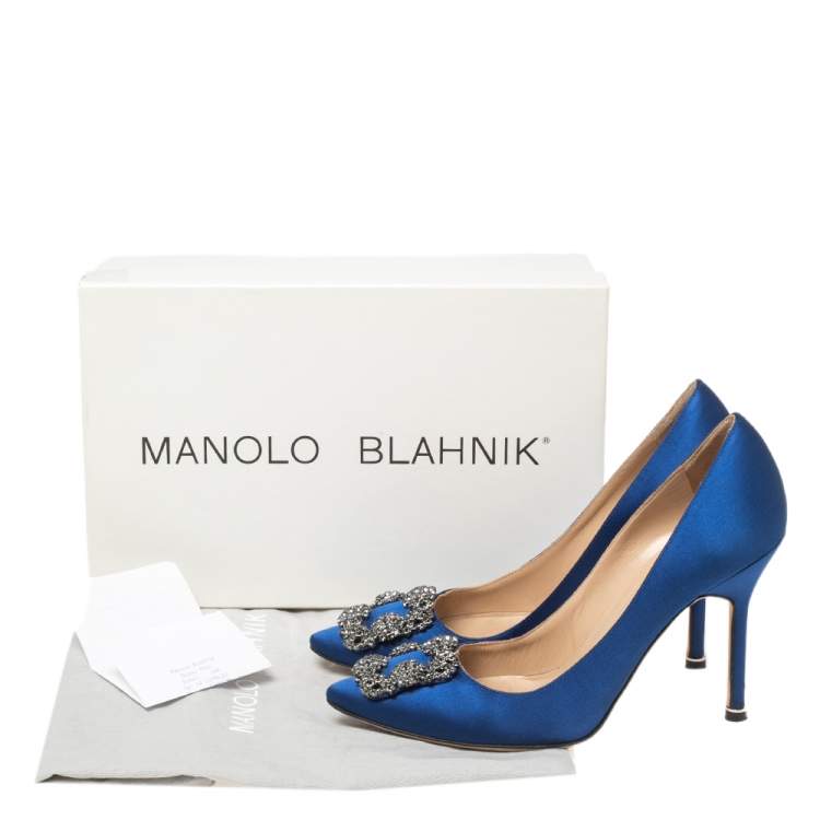 Pre Owned Manolo Blahnik Royal Blue Satin Hangisi Pumps Size 37.5