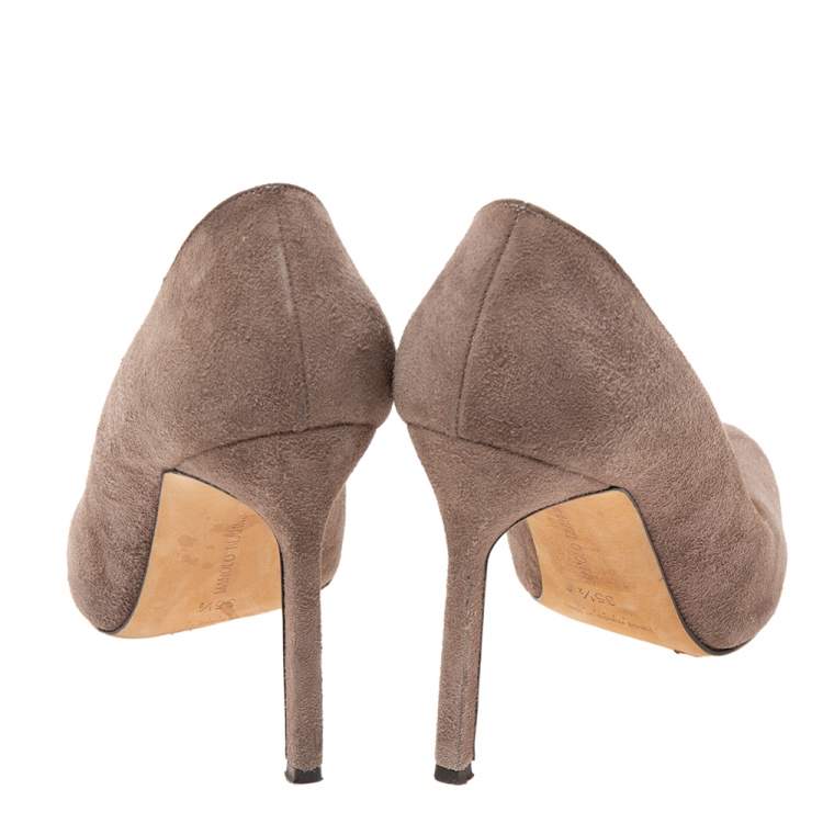Pre Owned Manolo Blahnik Grey Suede BB Pumps Size 35.5