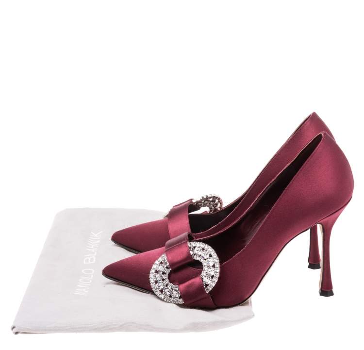 Pre Owned Manolo Blahnik Burgundy Satin Tartonacri Pumps Size 38