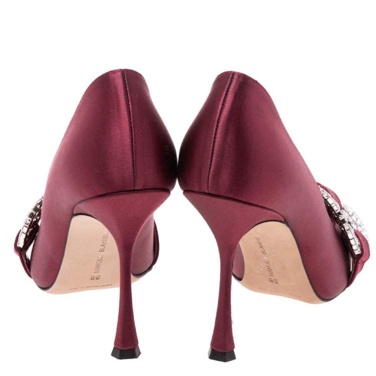 Pre Owned Manolo Blahnik Burgundy Satin Tartonacri Pumps Size 38