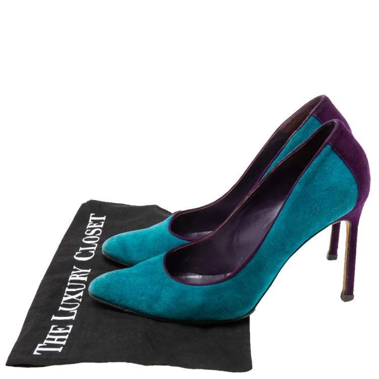 Pre Owned Manolo Blahnik Teal/Purple Suede Pumps Size 39.5
